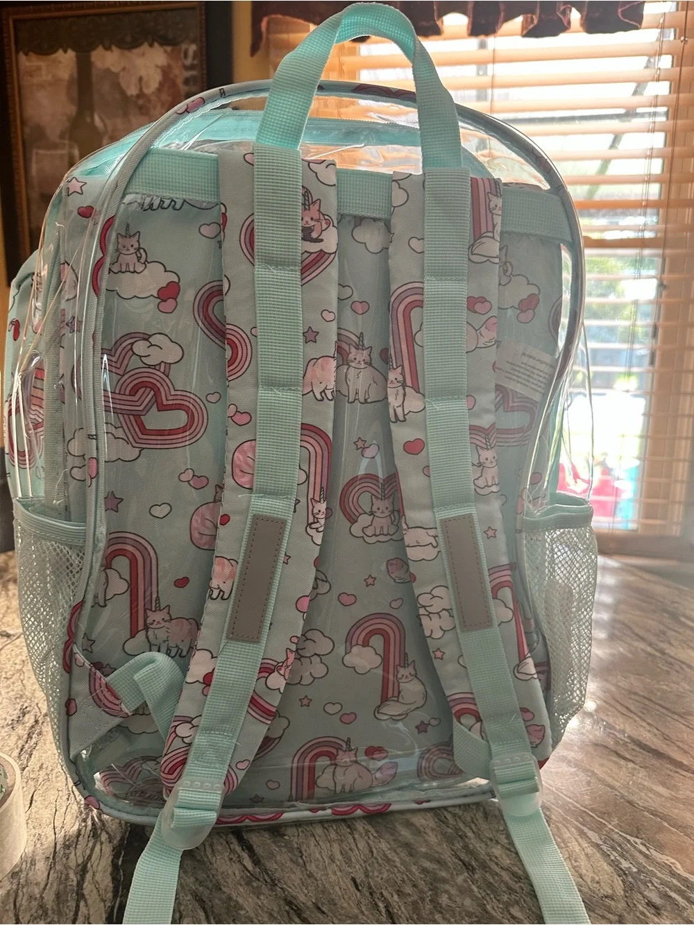wonder nation Mint Unicorn Cat Backpack with Rainbow Accents